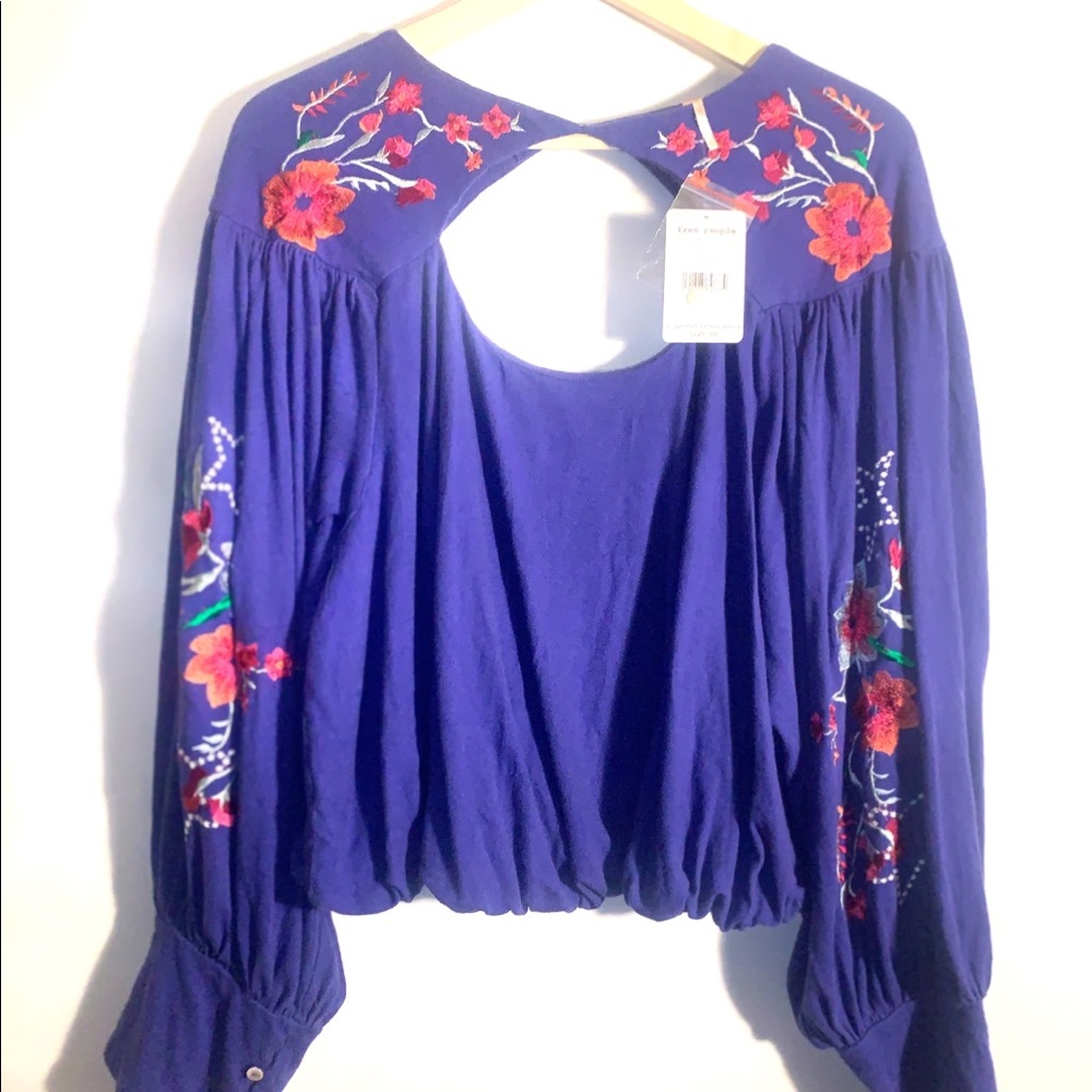FREE PEOPLE | BLUE FLORAL LITA EMBROIDERED TOP